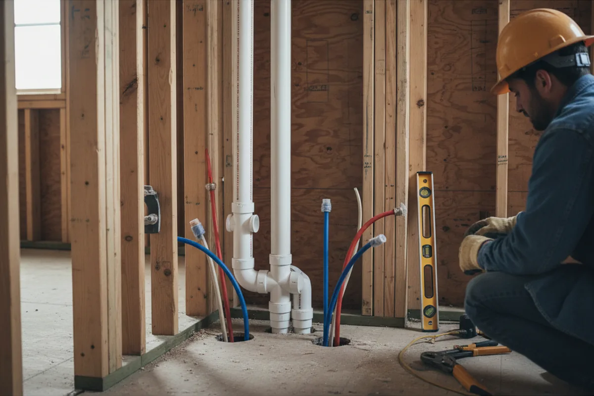 Drain and supply rough-in during Sump Pump Repair in Robinson
