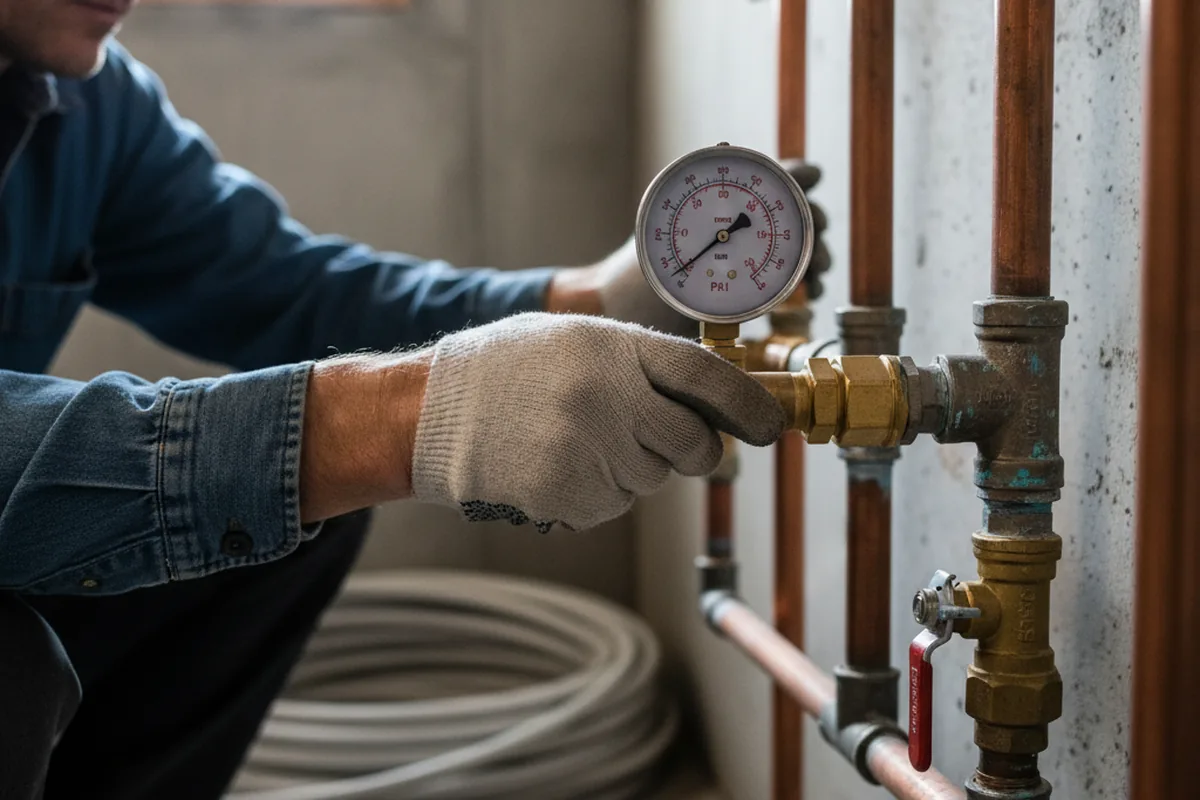 Pressure testing a repaired line during Water Line Repair in Robinson